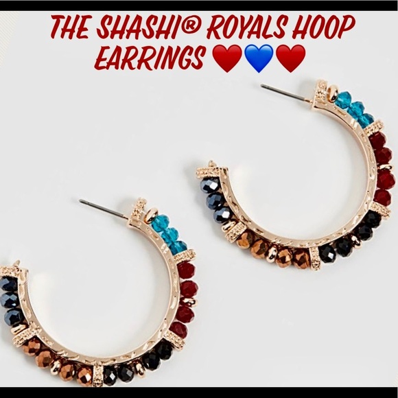 Shashi Royals Gold Vermeil Eclectic Mix Bead Multicolored Crystals Hoop Earrings - Picture 5 of 8